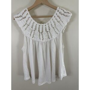 Lucky Brand Boho Crochet Yoke Sleeveless Top – White Boho Medium
